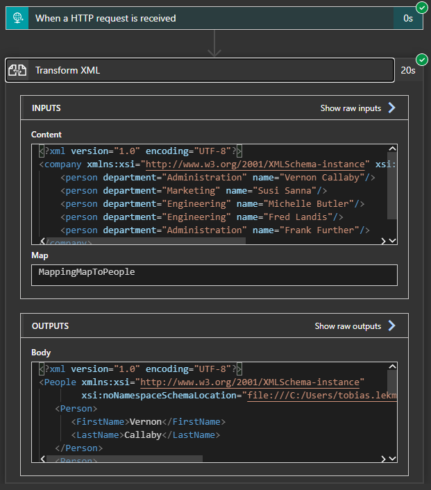 Logic App run history results