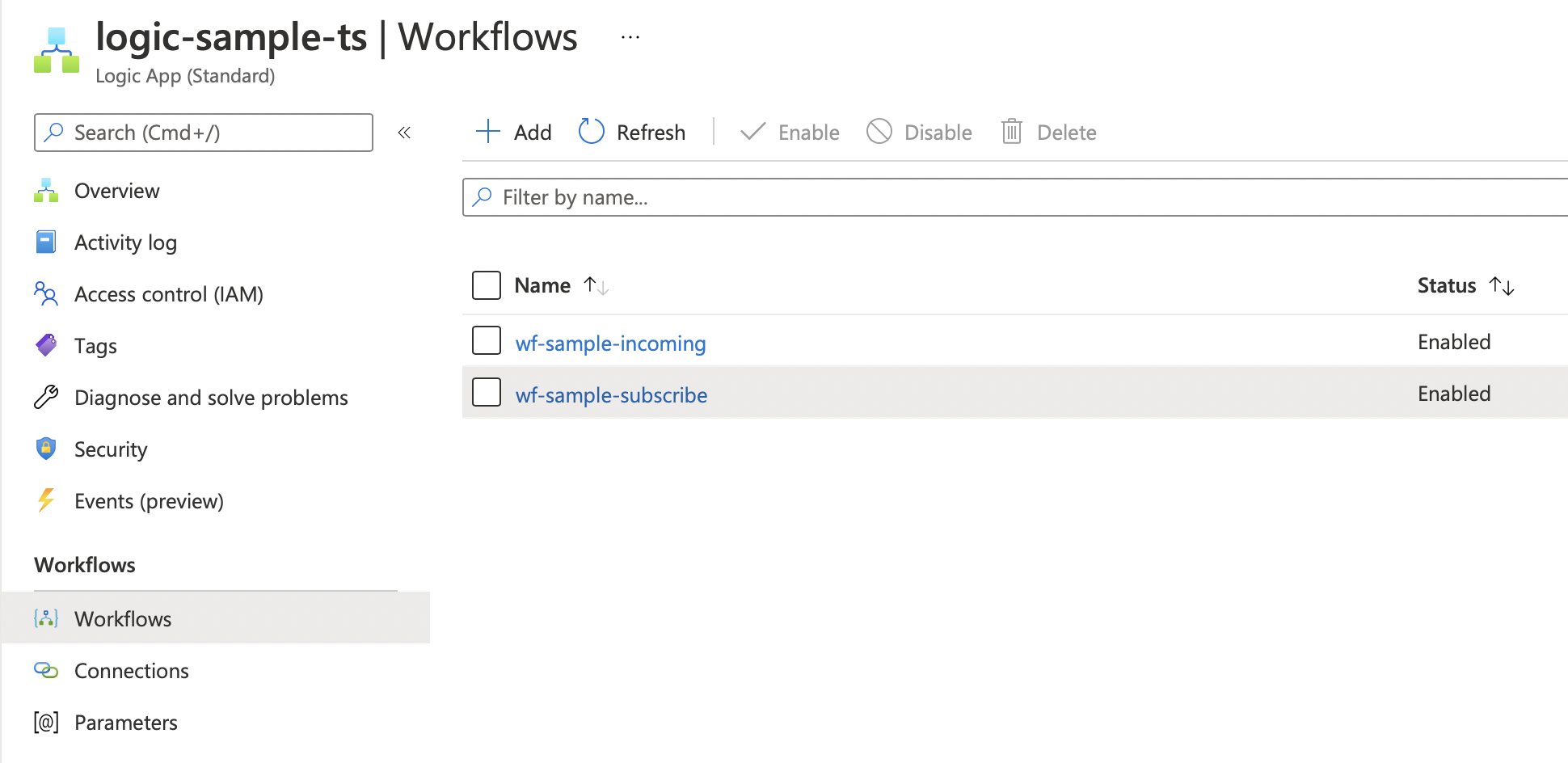Workflow visible in Logic App service